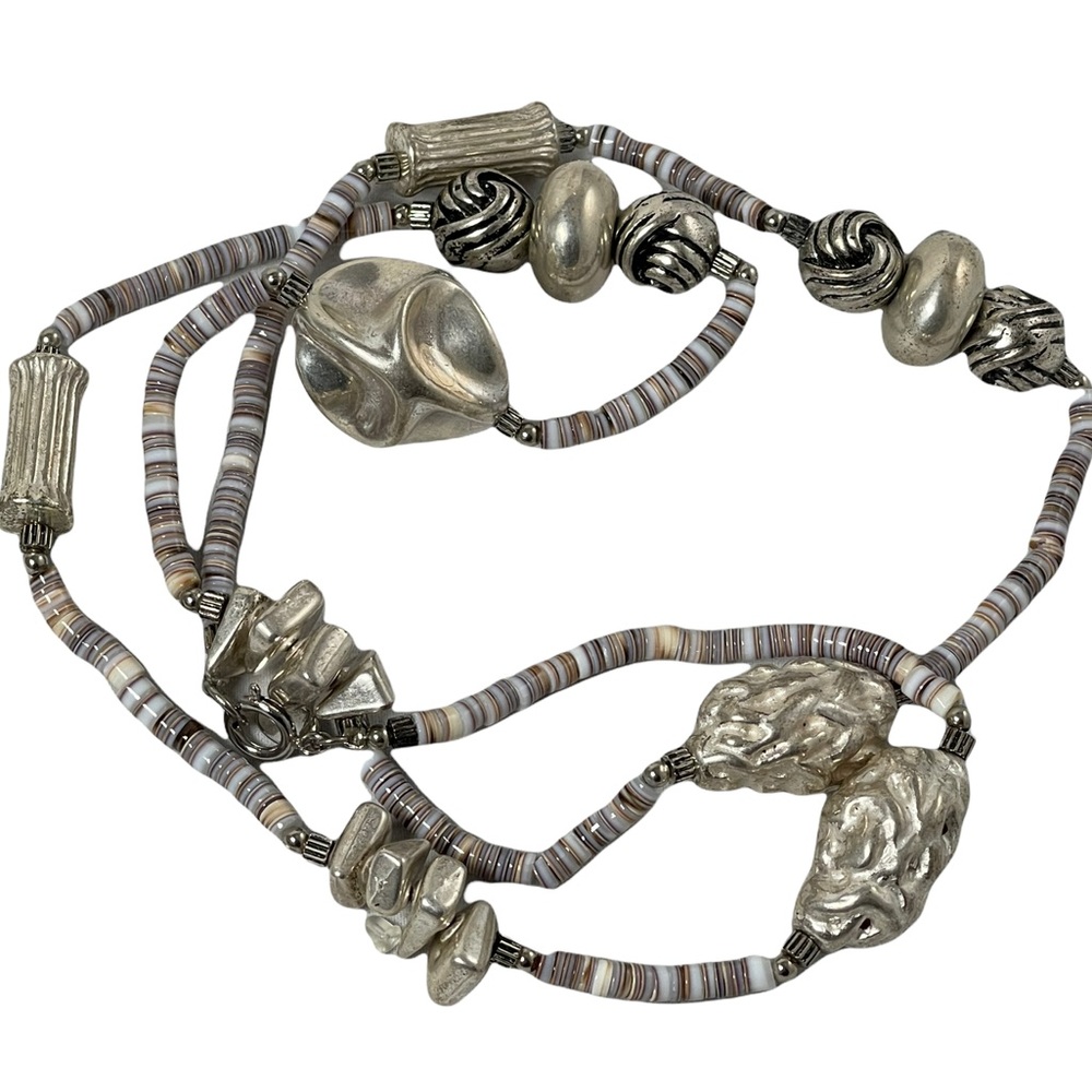 - Vintage Sandra David silver & shell fancy necklace 32”